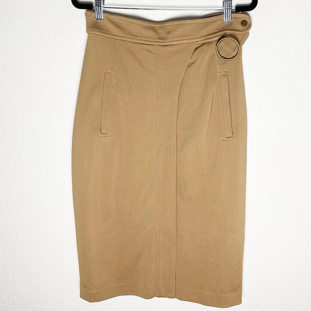 Tracy Reese Womens Tan Neutral Minimalist Pencil Skirt Pockets Rayon Stretch NWT